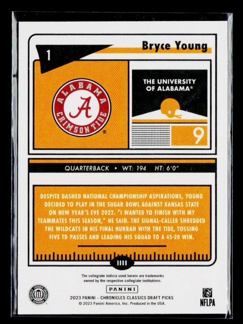 2023 Panini Chronicles Draft Picks - Classics  Bryce Young #1 (RC)
