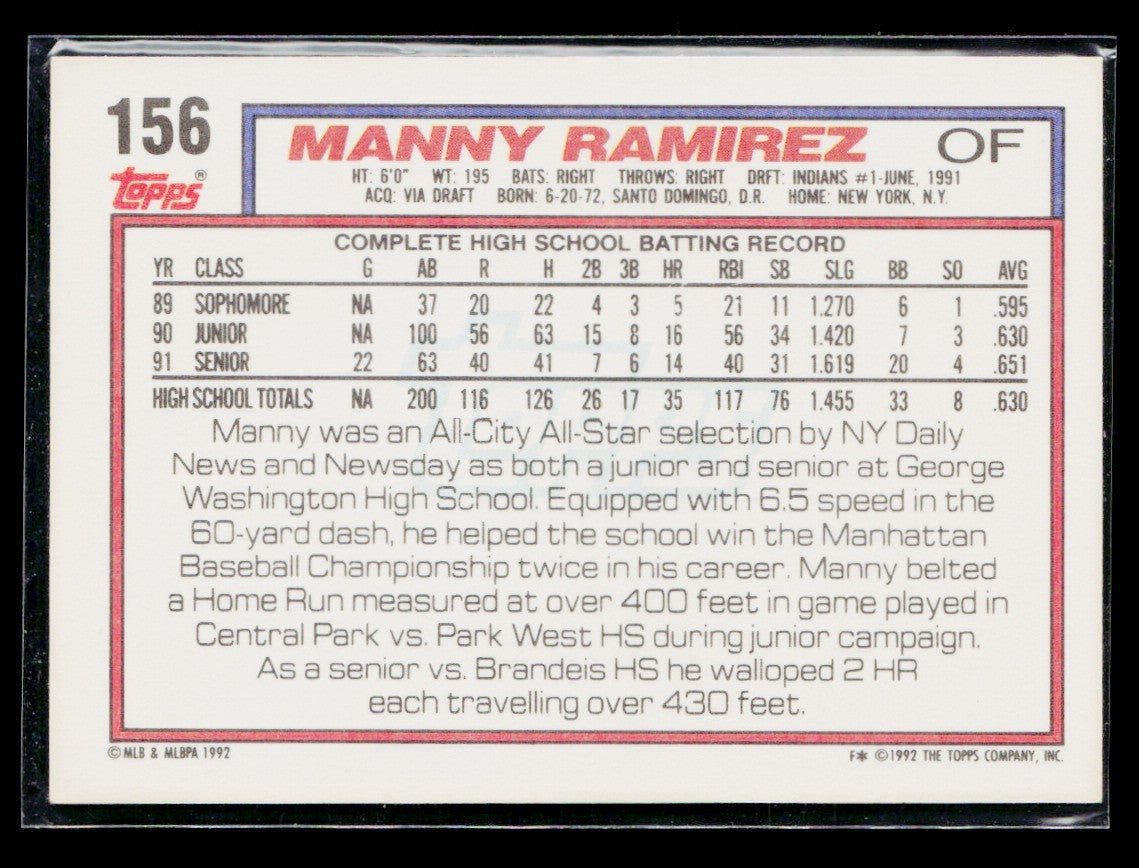 1992 Topps - Manny Ramirez #156 (RC)