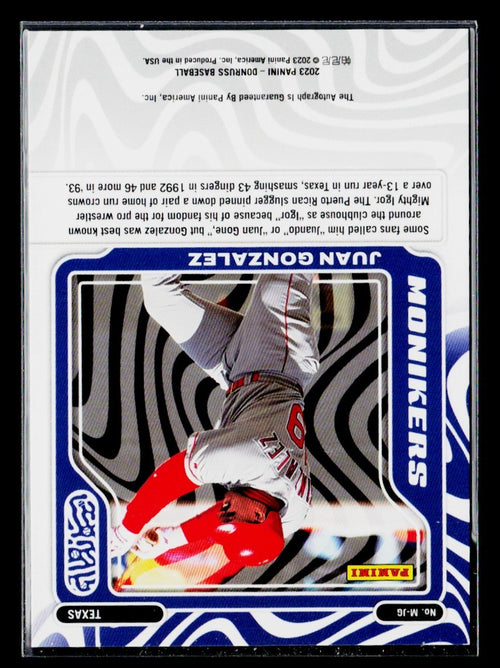 2023 Panini Donruss Juan Gonzalez Monikers Texas Rangers Baseball NM AUTO