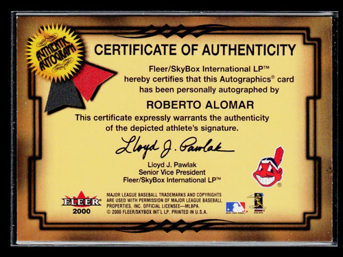 2000 Fleer Autographics Autograph Roberto Alomar No 109 of 250