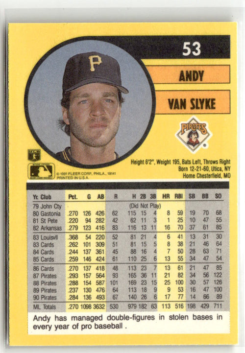 1991 Fleer Andy Van Slyke #53 back