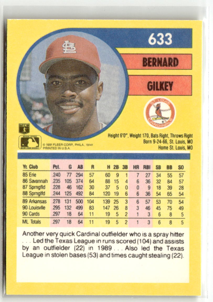 1991 Fleer Bernard Gilkey #633 back