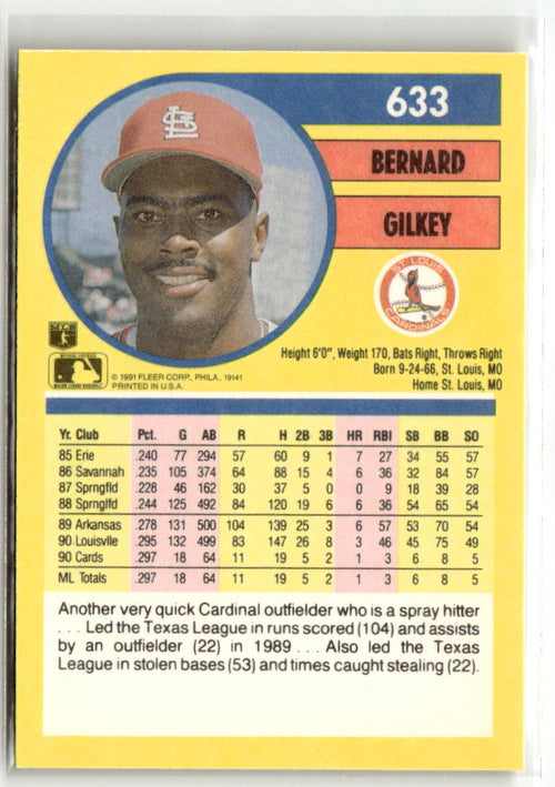 1991 Fleer Bernard Gilkey #633 back
