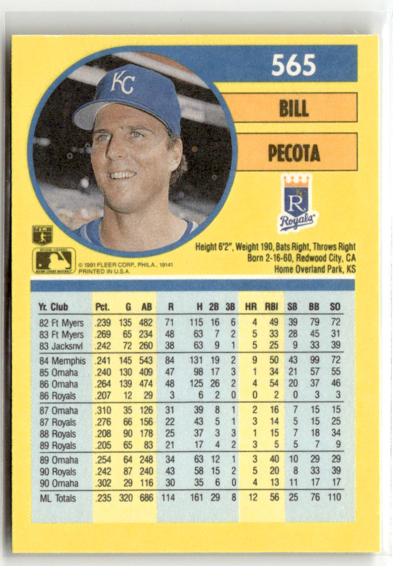 1991 Fleer Bill Pecota #565 back