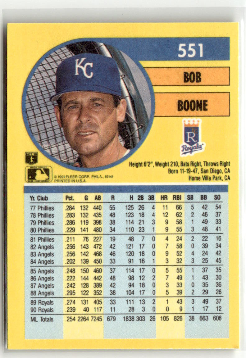 1991 Fleer Bob Boone #551 back