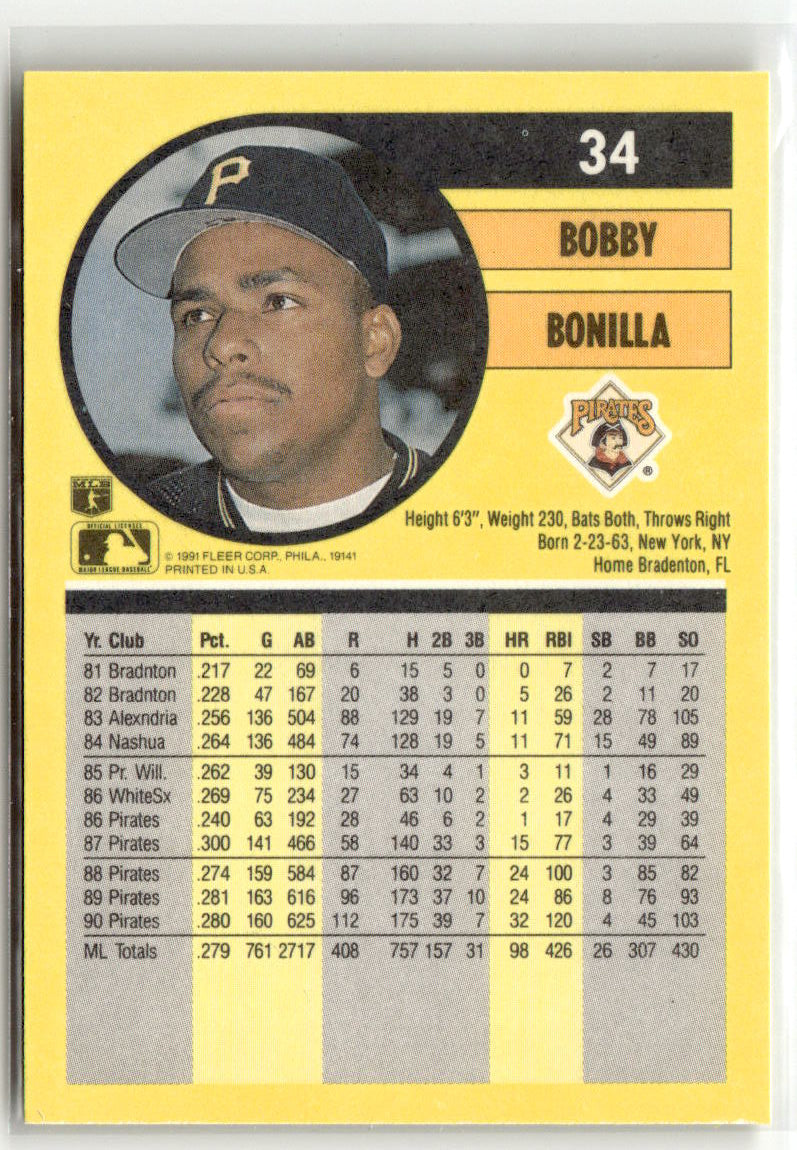 1991 Fleer Bobby Bonilla #34 back