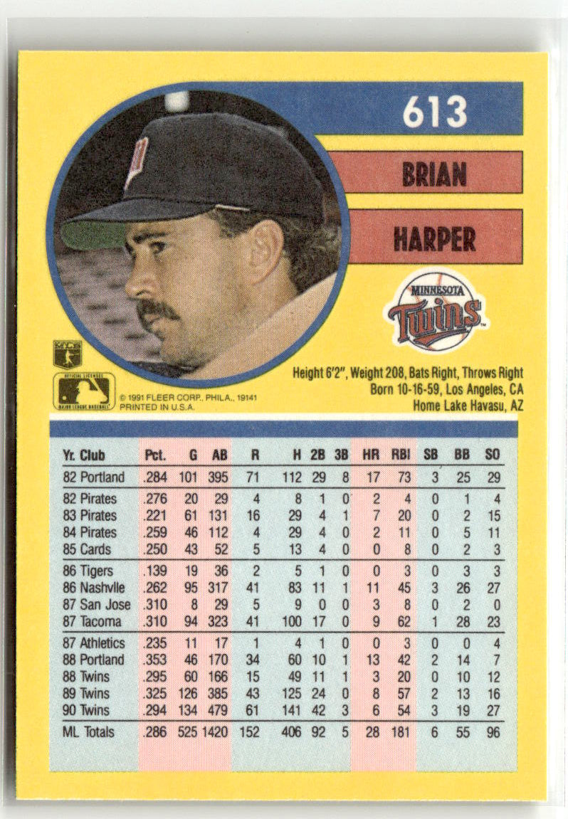 1991 Fleer Brian Harper #613 back