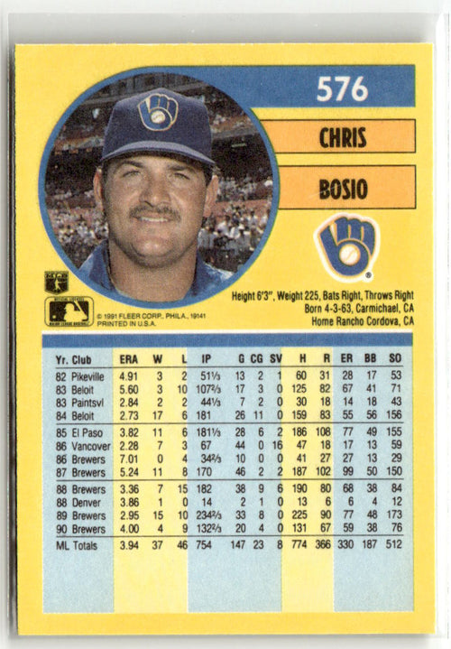 1991 Fleer Chris Bosio #576 back