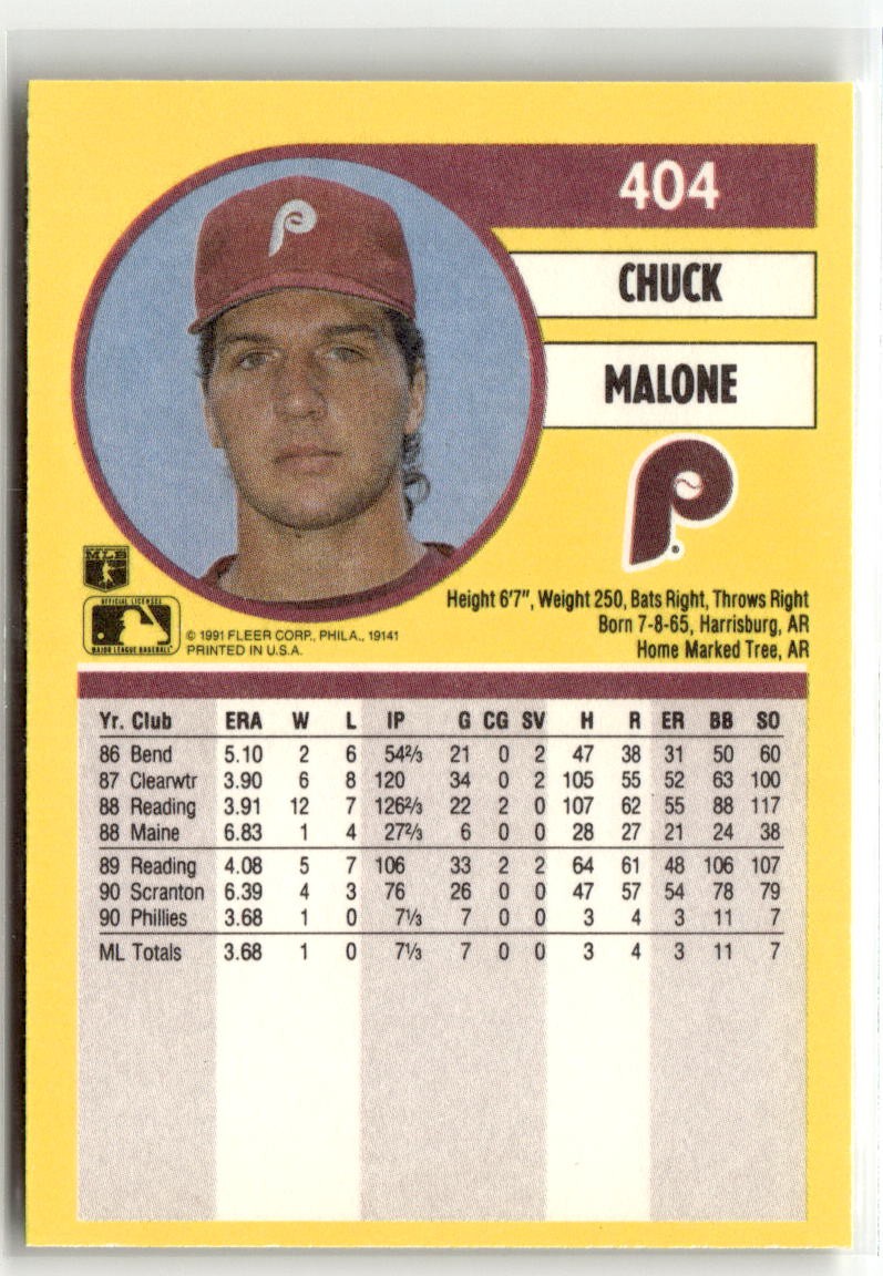 1991 Fleer Chuck Malone #404 back