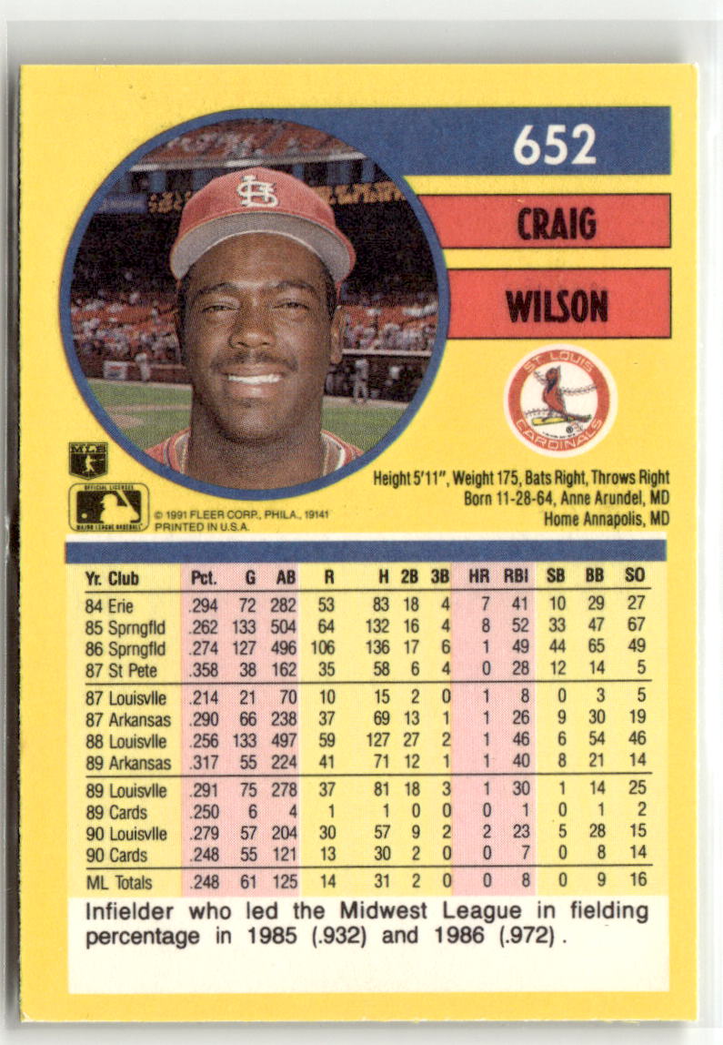 1991 Fleer Craig Wilson #652 back