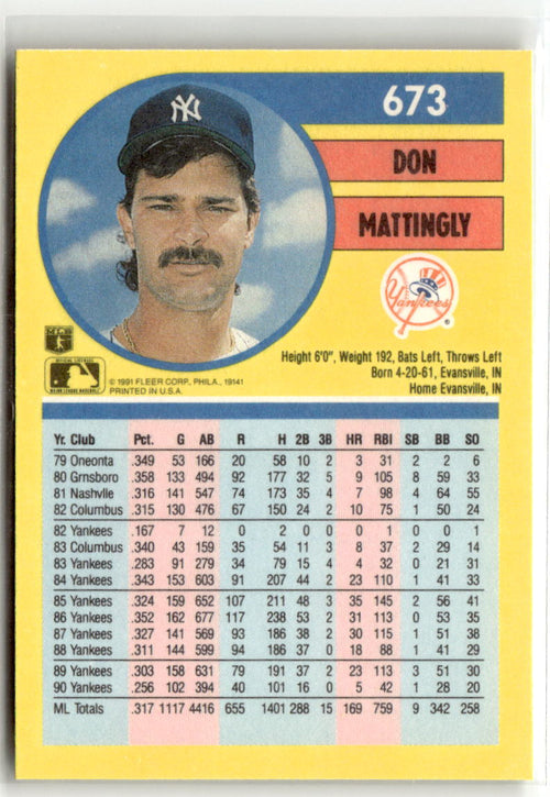 1991 Fleer Don Mattingly #673 back
