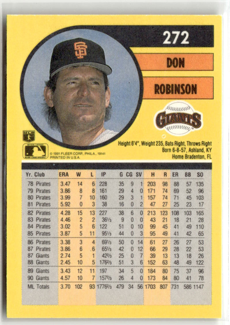 1991 Fleer Don Robinson #272 back