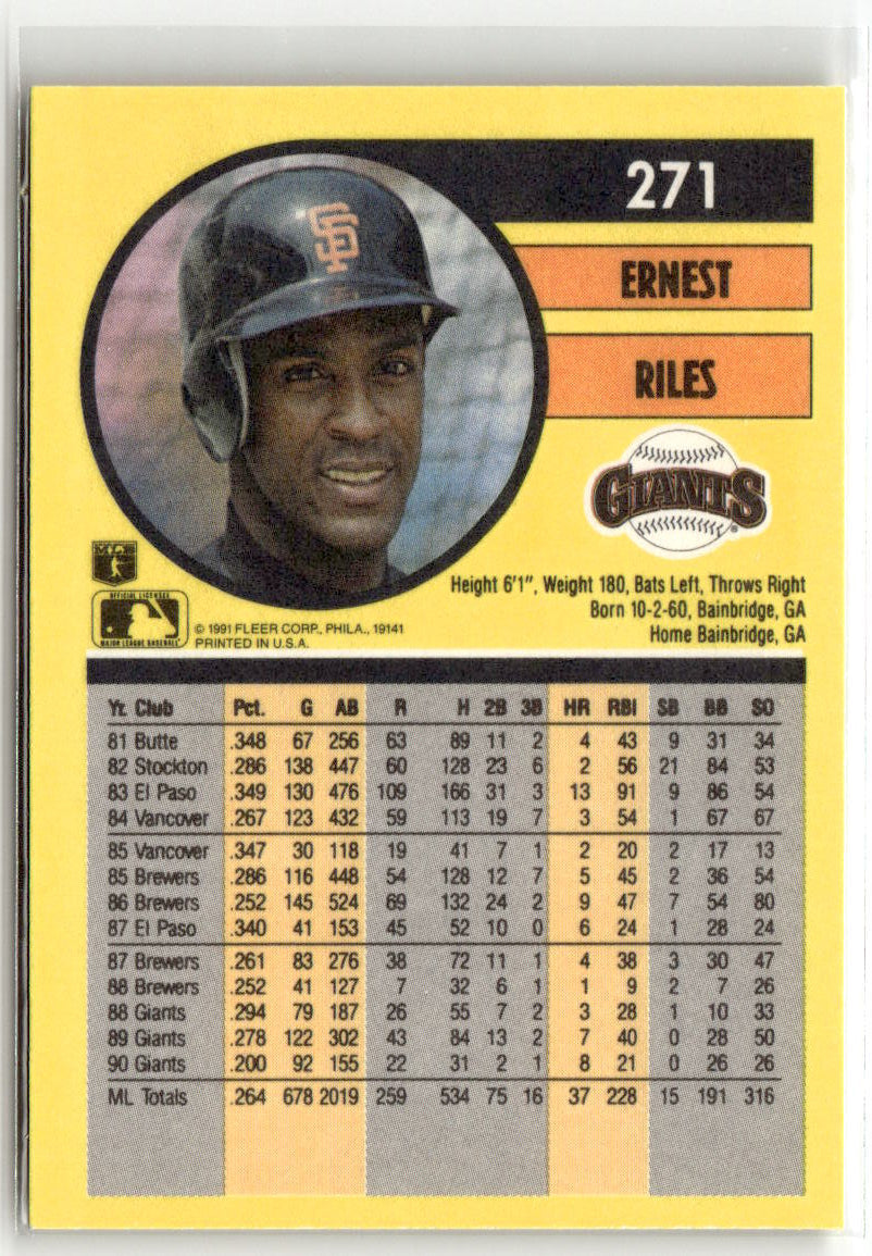 1991 Fleer Ernest Riles #271 back