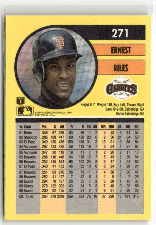 1991 Fleer Ernest Riles #271 back