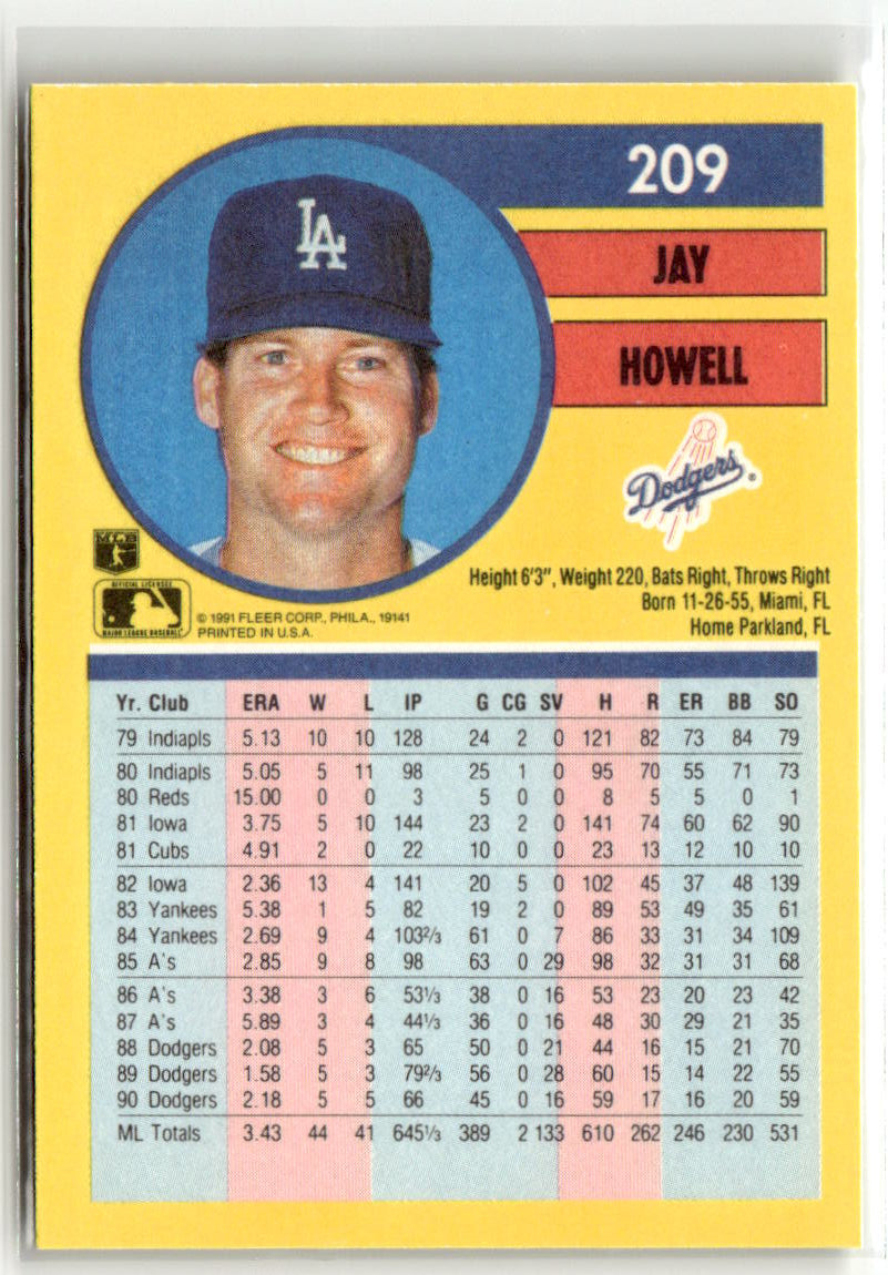 1991 Fleer Jay Howell #209 back