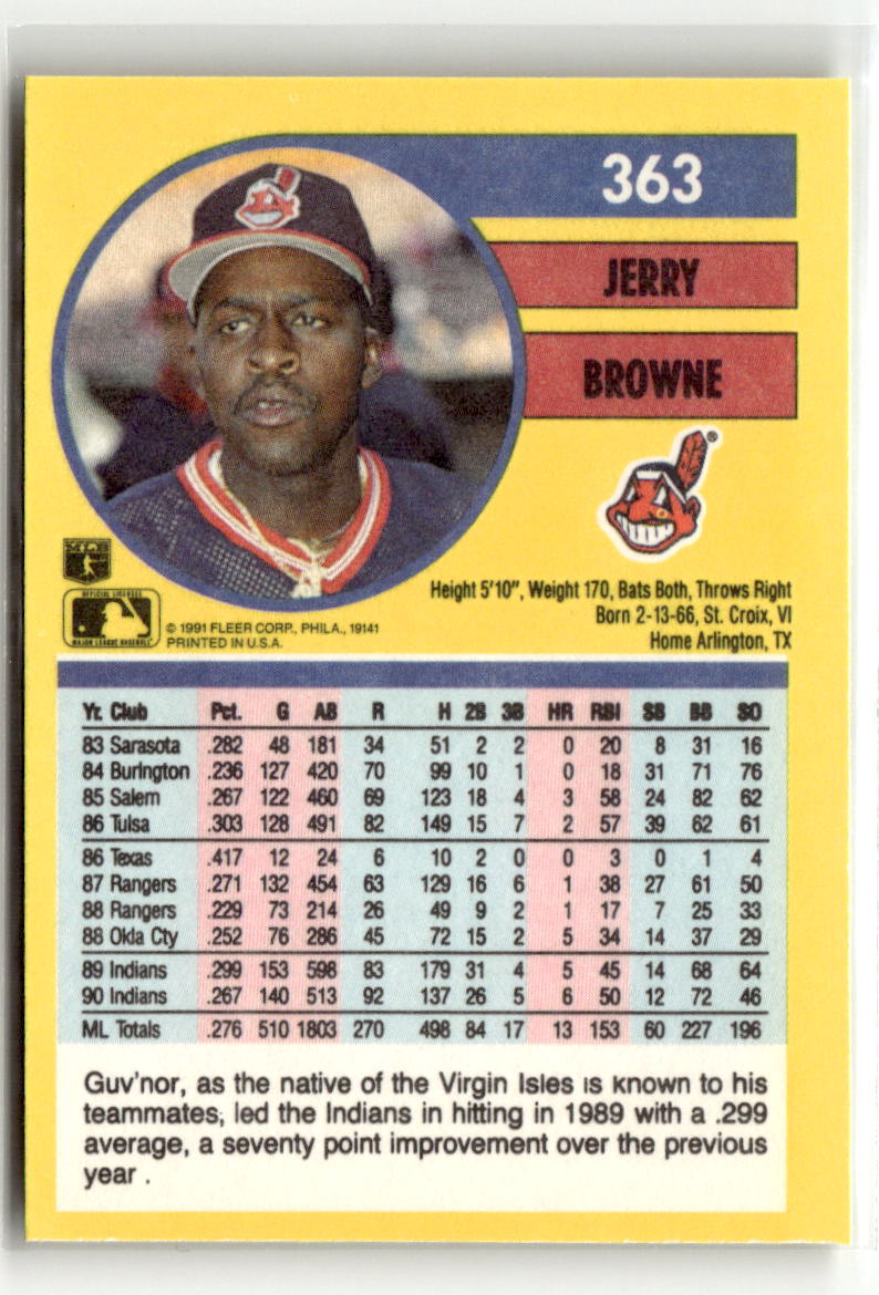 1991 Fleer Jerry Browne #363 back