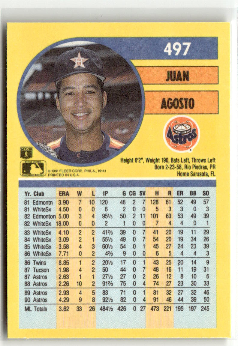 1991 Fleer Juan Agosto #497 back