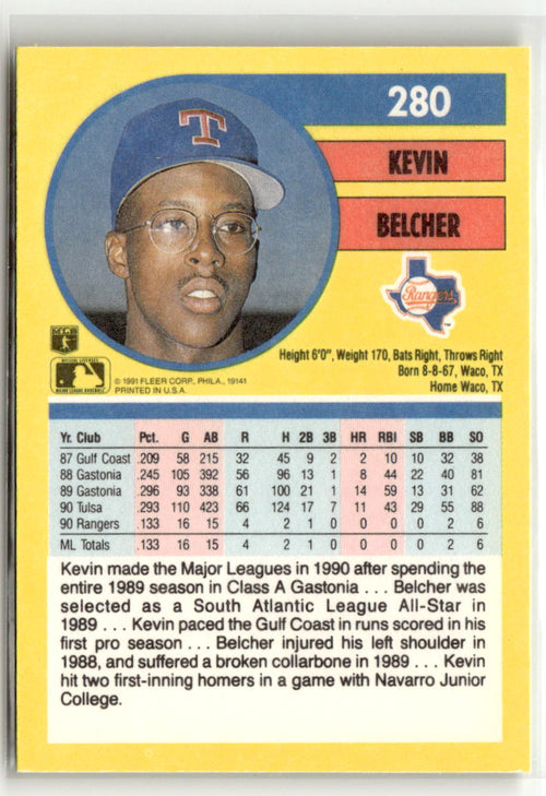 1991 Fleer Kevin Belcher #280 back