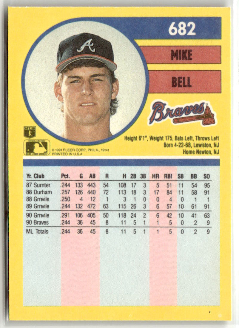 1991 Fleer Mike Bell #682 back