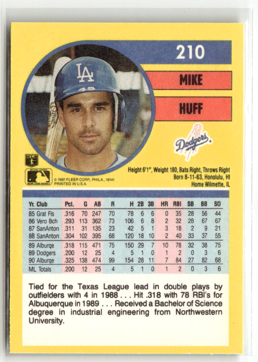 1991 Fleer Mike Huff #210 back