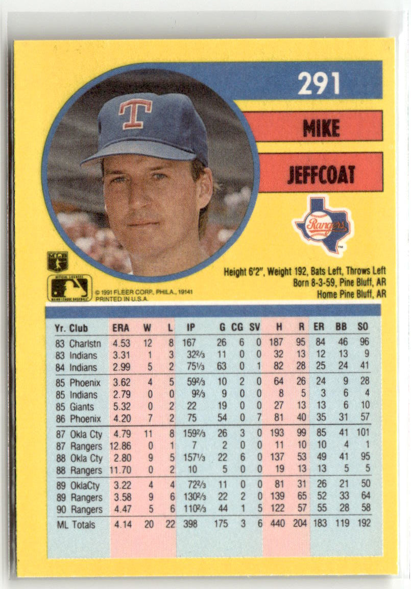 1991 Fleer Mike Jeffcoat #291 back