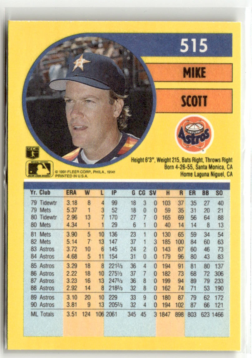 1991 Fleer Mike Scott #515 back