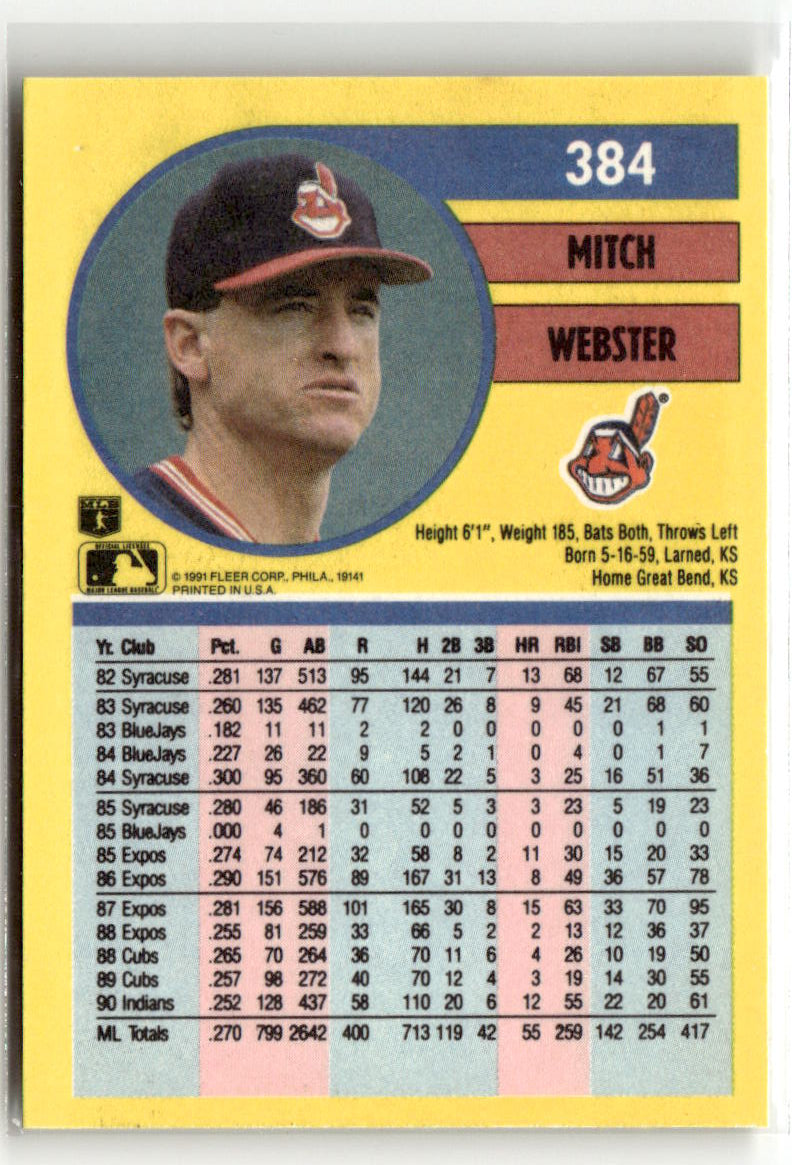 1991 Fleer Mitch Webster #384 back