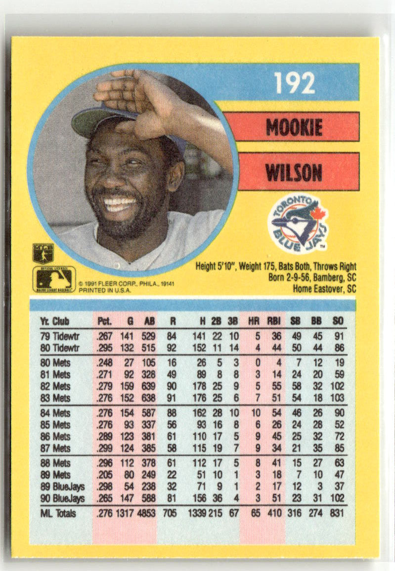 1991 Fleer Mookie Wilson #192 back