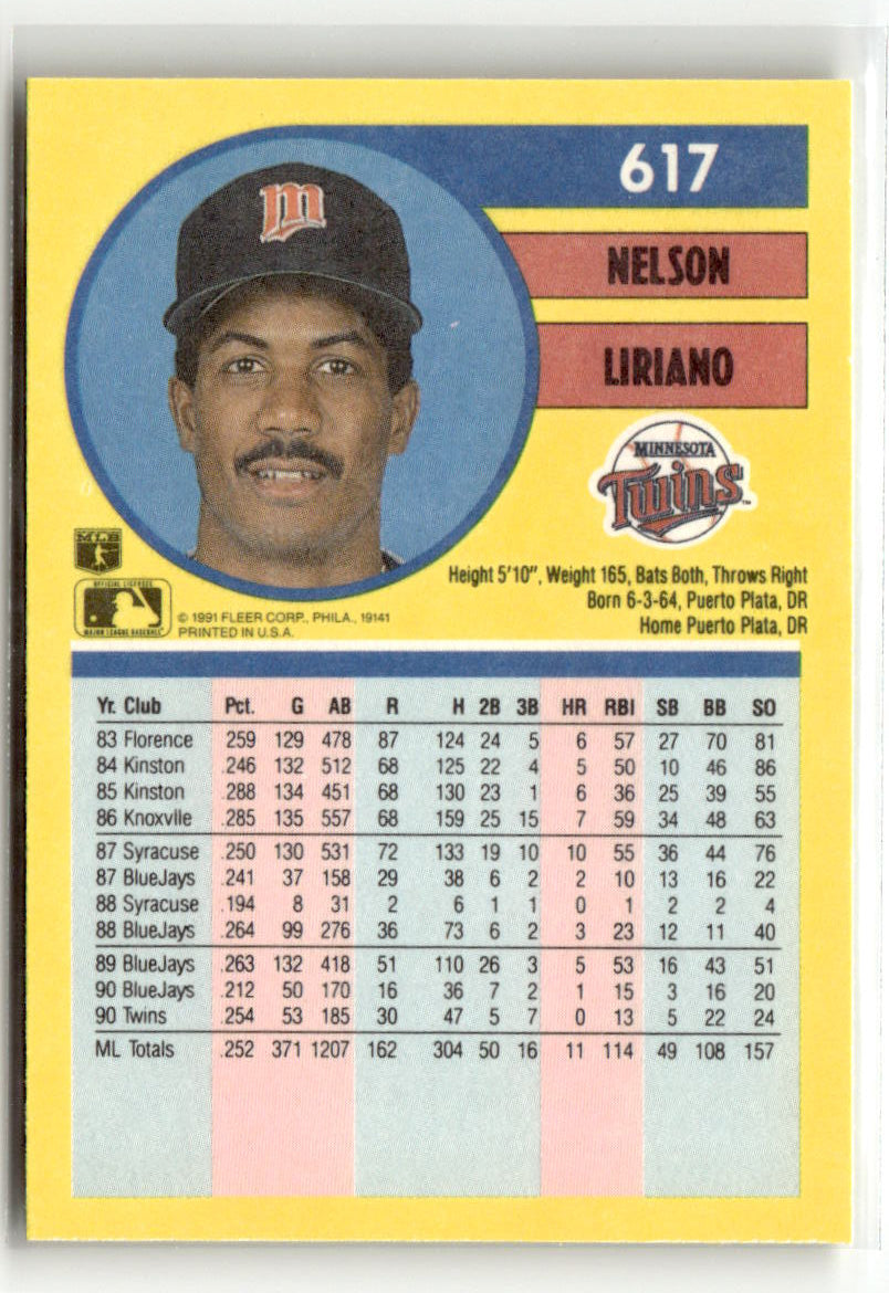 1991 Fleer Nelson Liriano #617 back