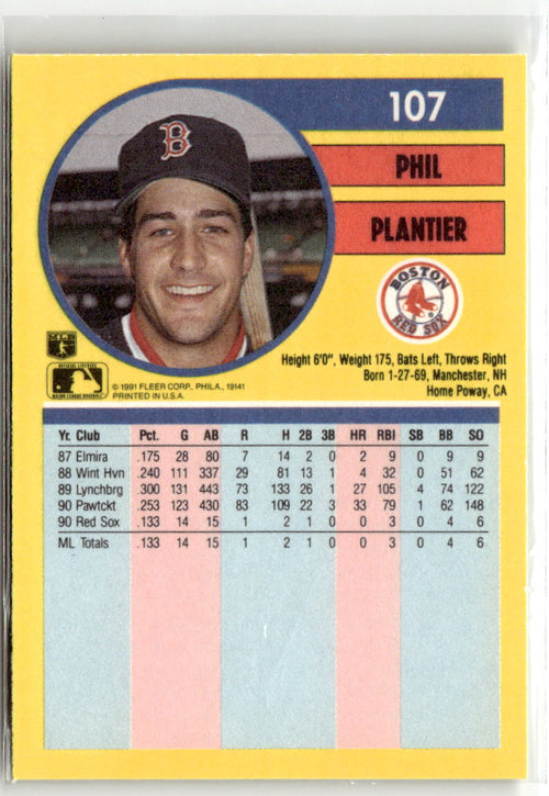 1991 Fleer Phil Plantier #107 back