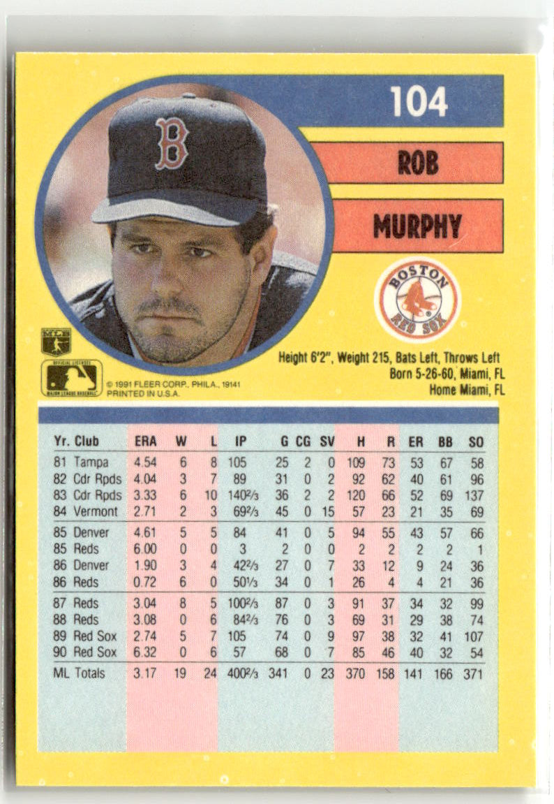 1991 Fleer Rob Murphy #104 back