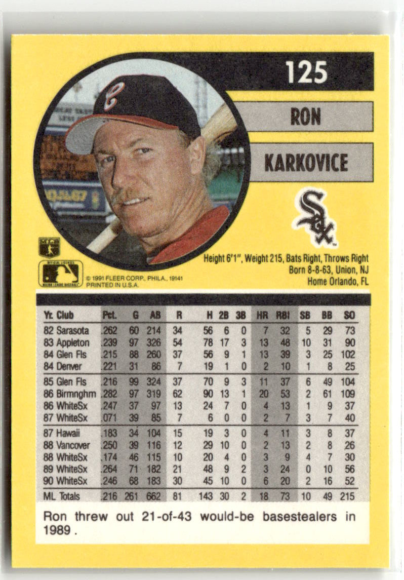 1991 Fleer Ron Karkovice #125 back
