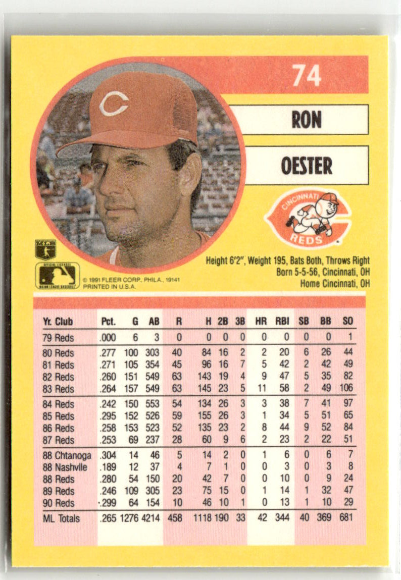 1991 Fleer Ron Oester #74 back