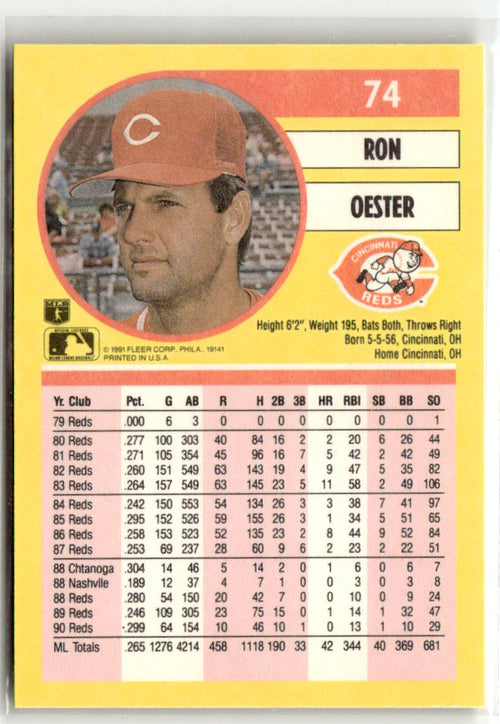 1991 Fleer Ron Oester #74 back