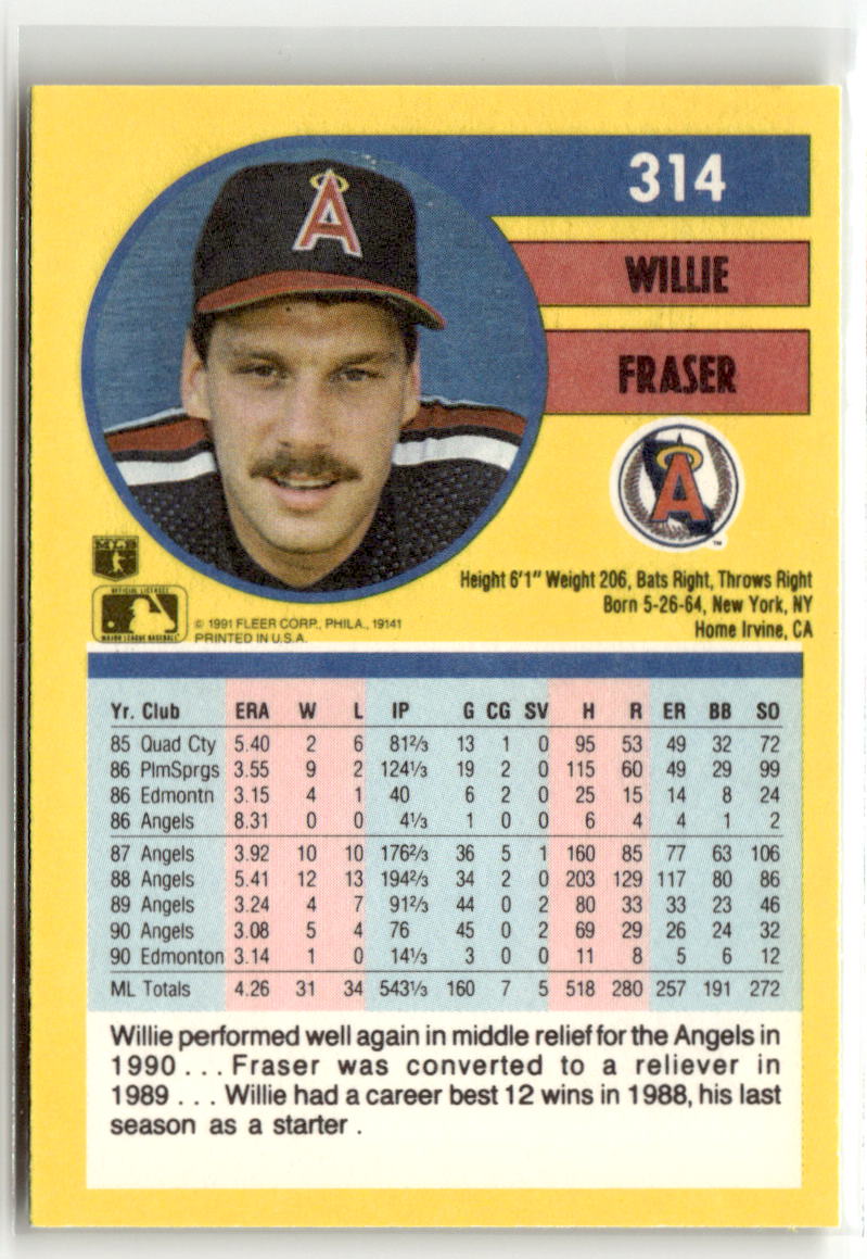 1991 Fleer Willie Fraser #314 back