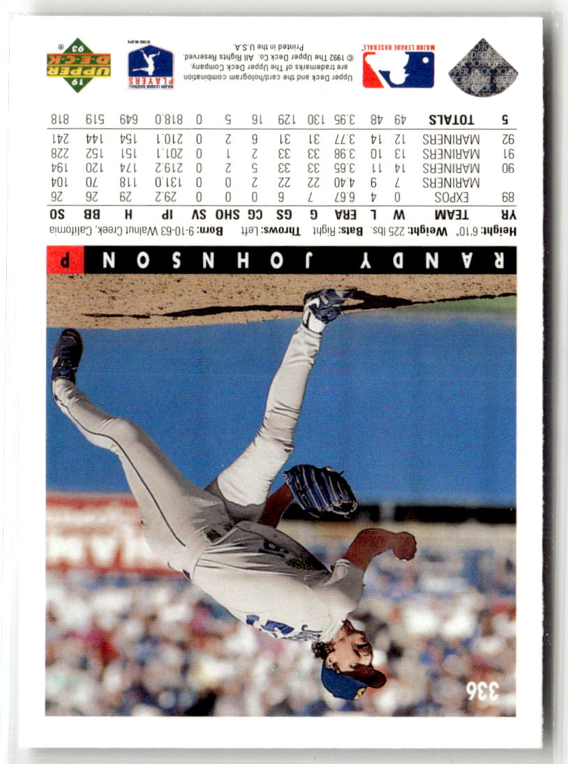 1993 Upper Deck Randy Johnson #336 back