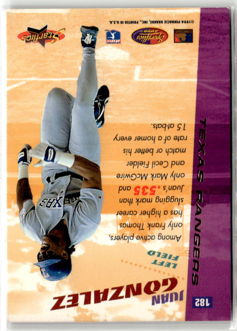 1994 Sportflics 2000 Juan Gonzalez #182 back