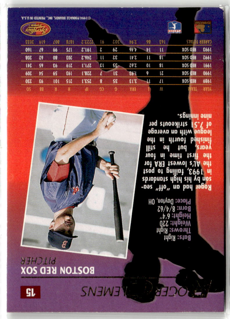 1994 Sportflics 2000 Roger Clemens #15 back