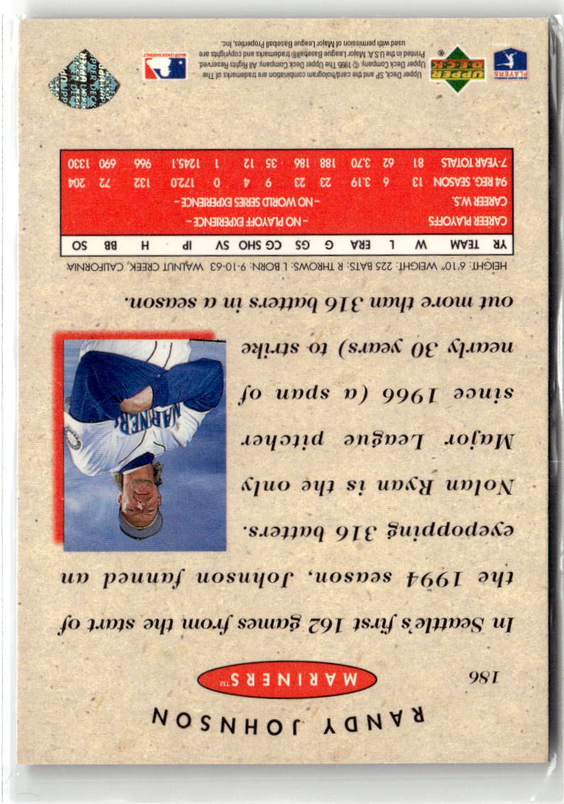 1995 SP Championship Randy Johnson #186 back