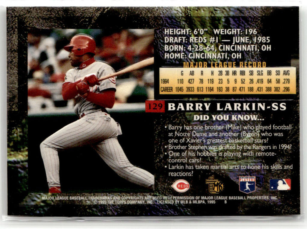 1995 Topps Embossed Barry Larkin [Golden Idols] #129 back