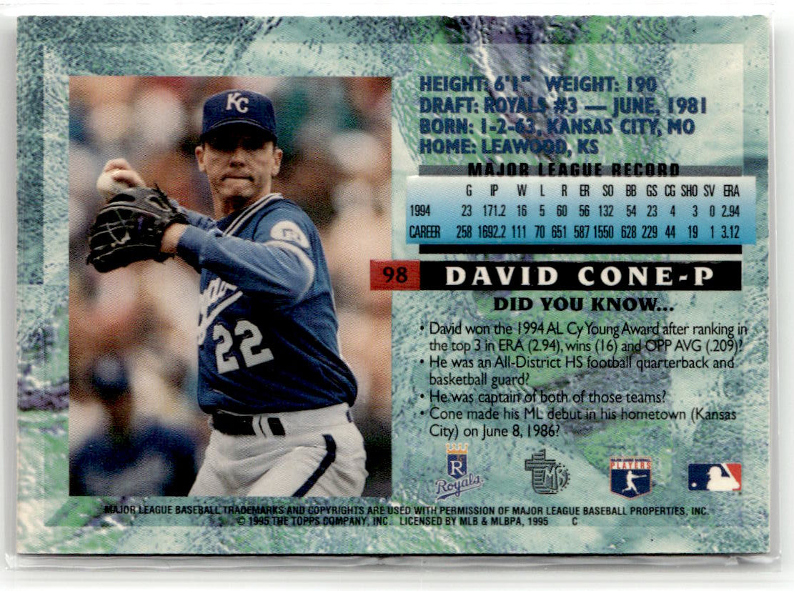1995 Topps Embossed David Cone #98 back