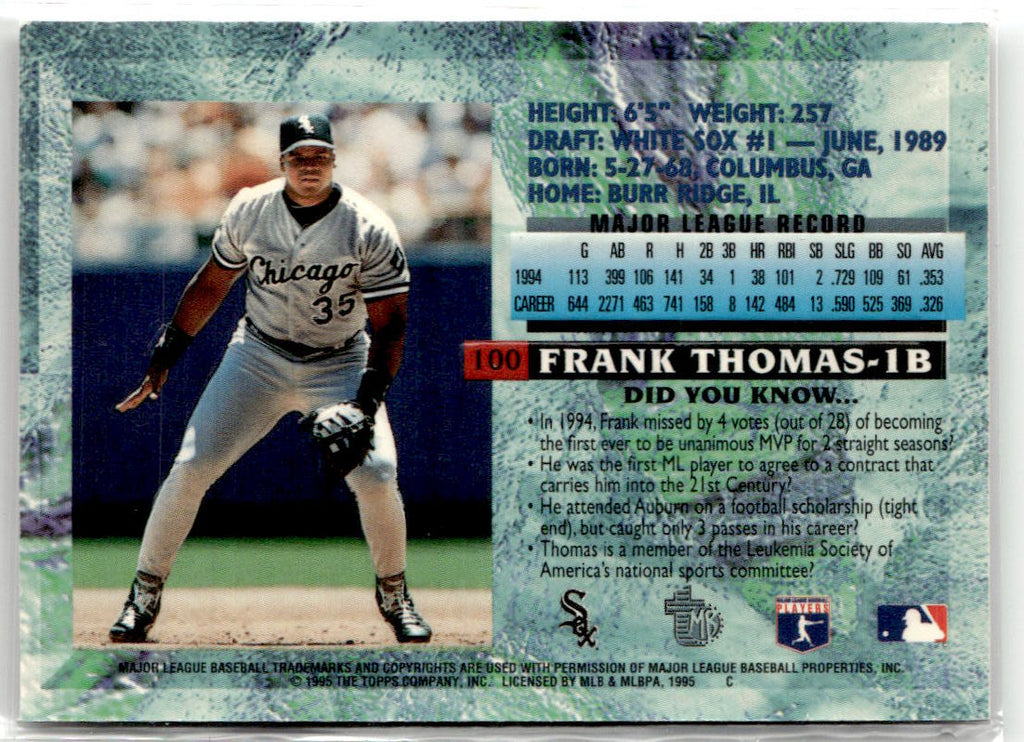 1995 Topps Embossed Frank Thomas #100 back