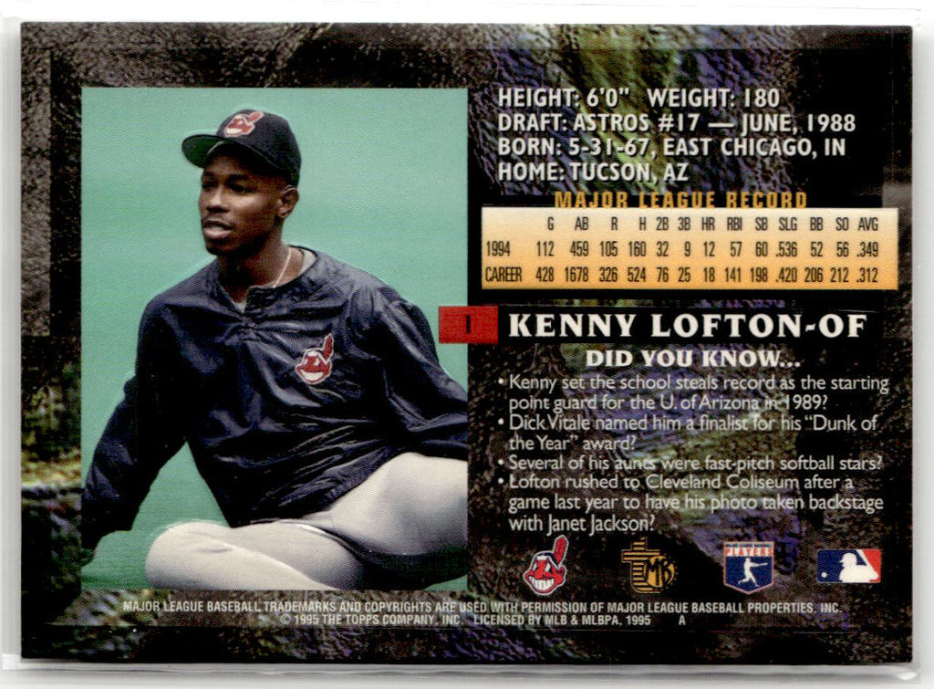 1995 Topps Embossed Kenny Lofton #1 (RC) back