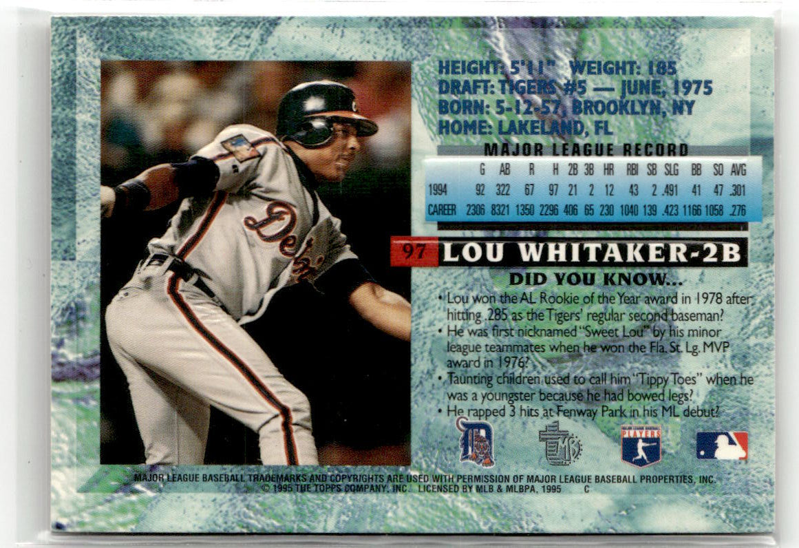1995 Topps Embossed Lou Whitaker [Golden Idols] #97 back