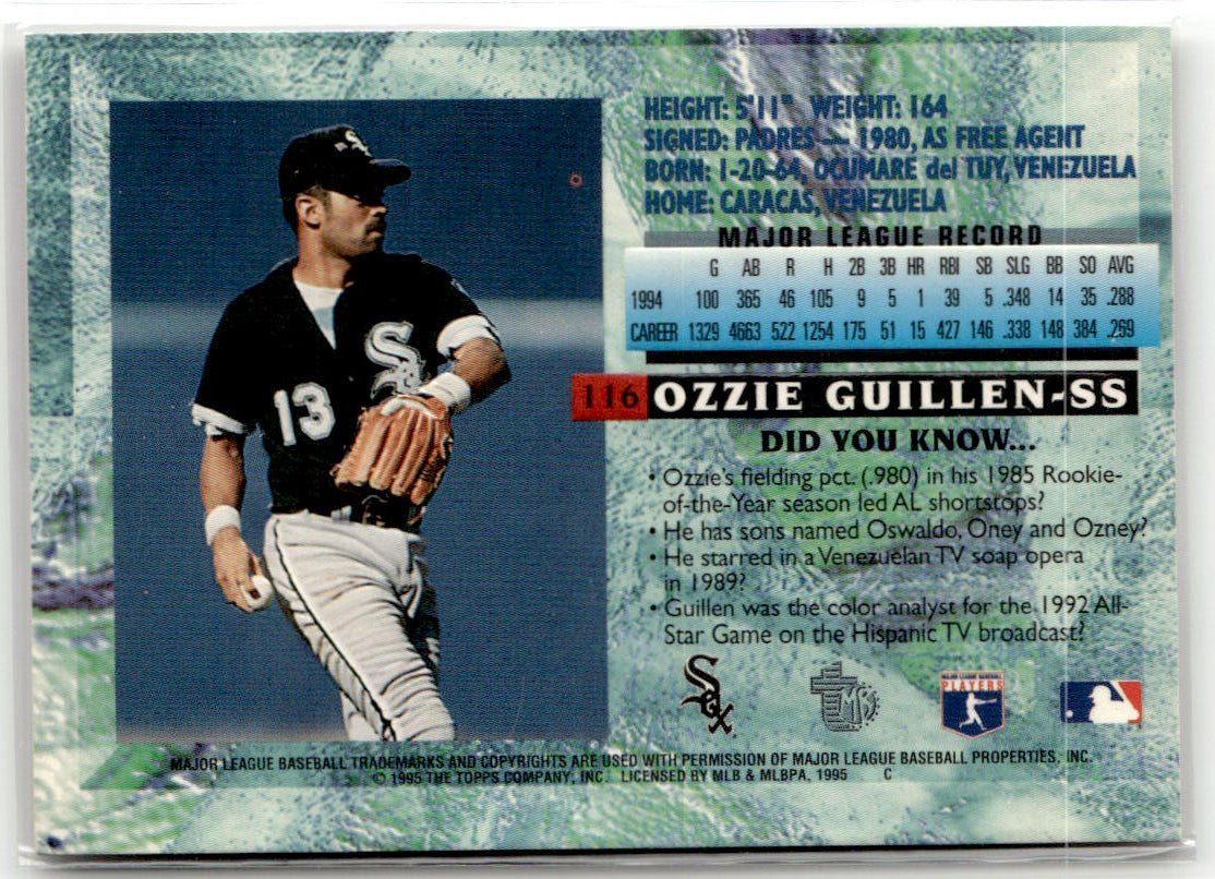 1995 Topps Embossed Ozzie Guillen #116 (RC) back