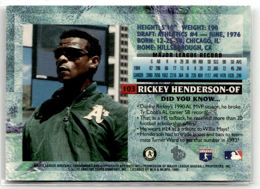 1995 Topps Embossed Rickey Henderson #103 back