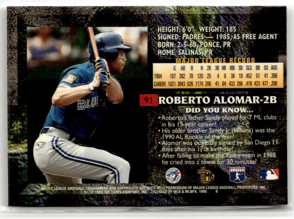 1995 Topps Embossed Roberto Alomar #91 back