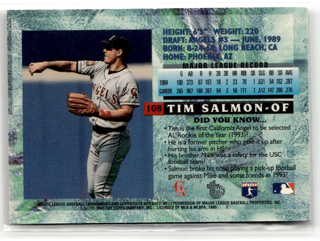 1995 Topps Embossed Tim Salmon [ROY SILVER FOIL] #108 back