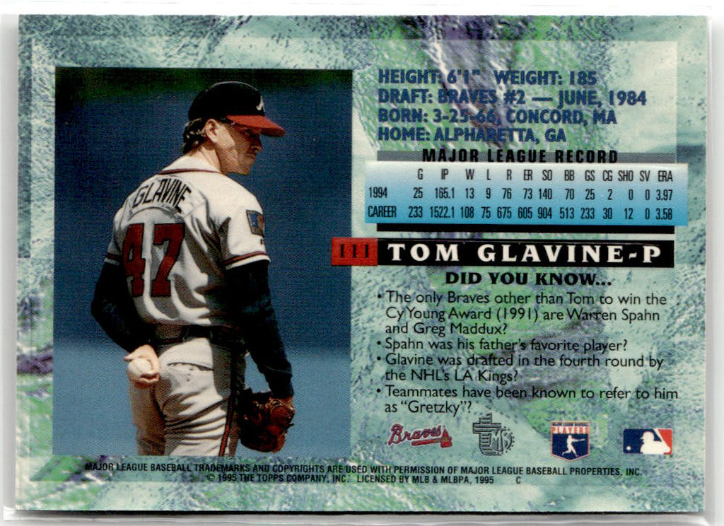 1995 Topps Embossed Tom Glavine #111 back