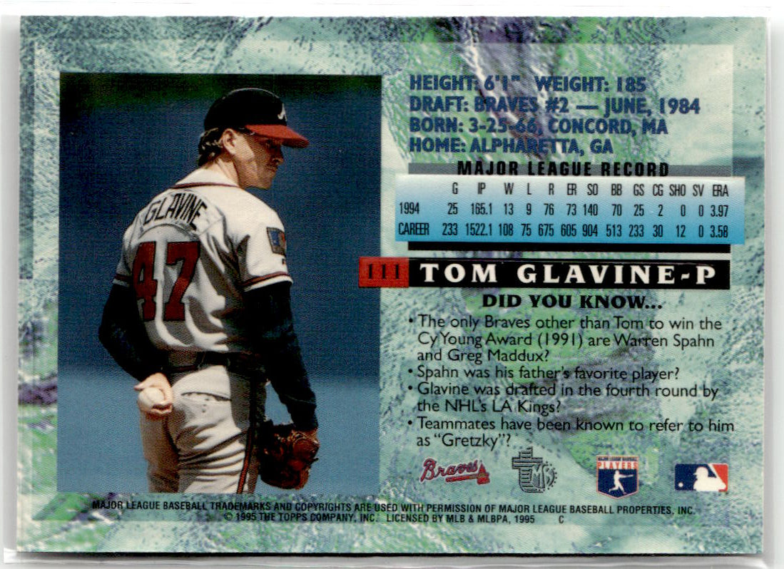 1995 Topps Embossed Tom Glavine #111 back